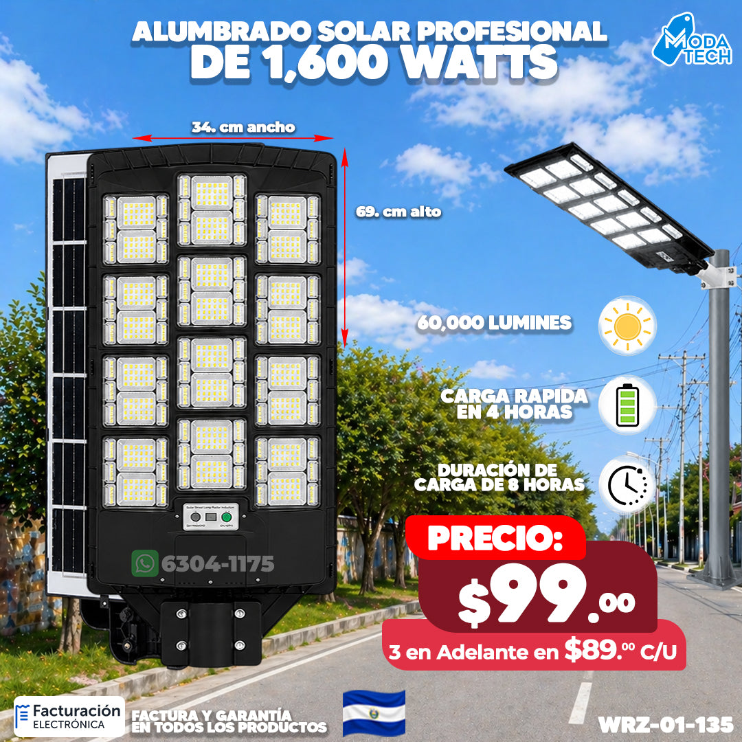 Alumbrado Solar LED Profesional 1,600W Integrado ☀️