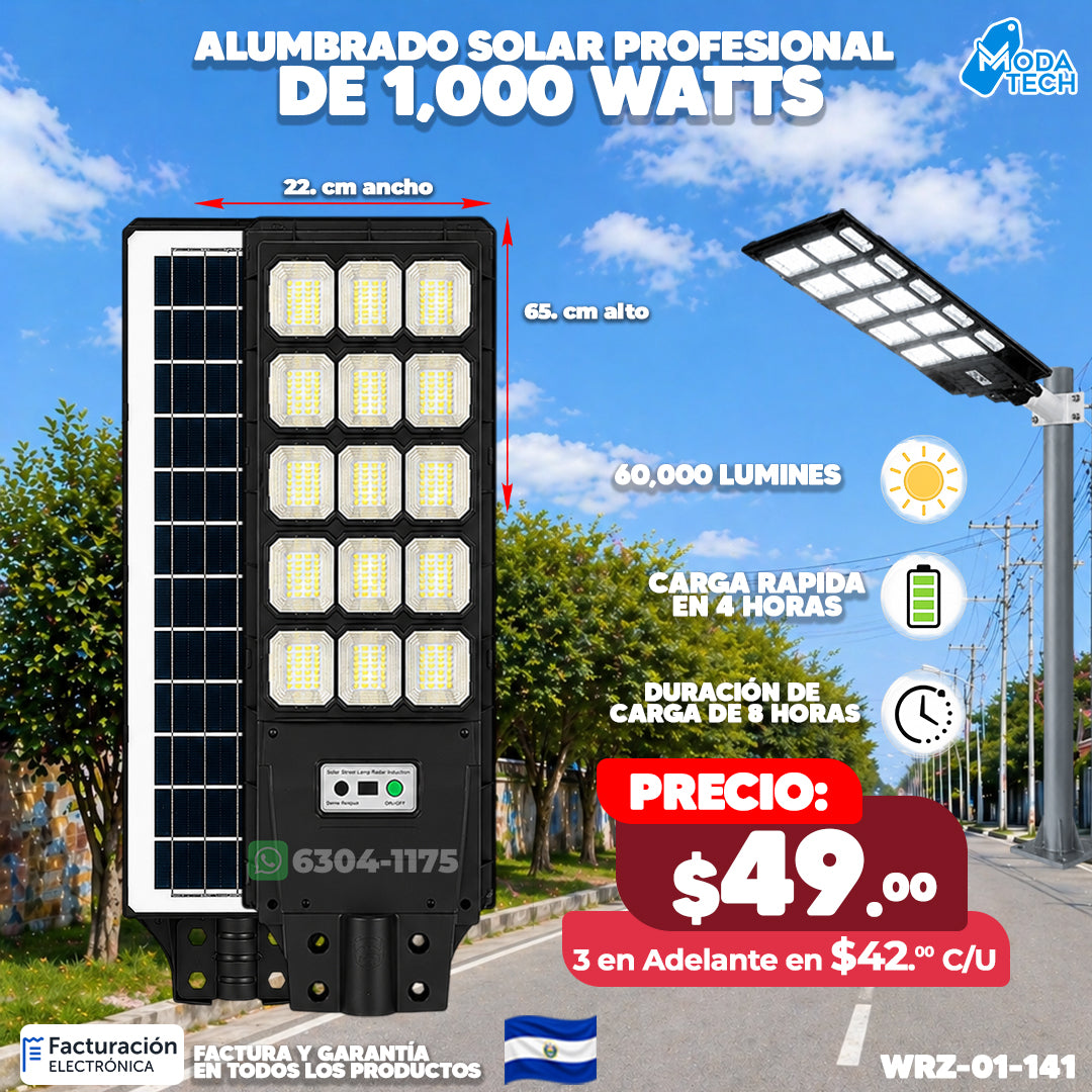 Alumbrado Solar Industrial 1,000 Watts 💡🔆