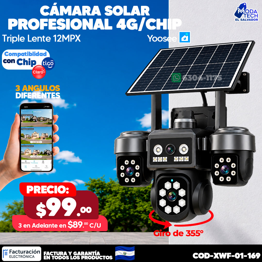 📹☀️ Cámara Solar Profesional 4G con Chip | Triple Lente 12MPX 🎥