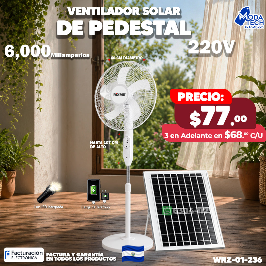 Ventilador Solar de Pedestal de 6,000 mAh 🌤️
