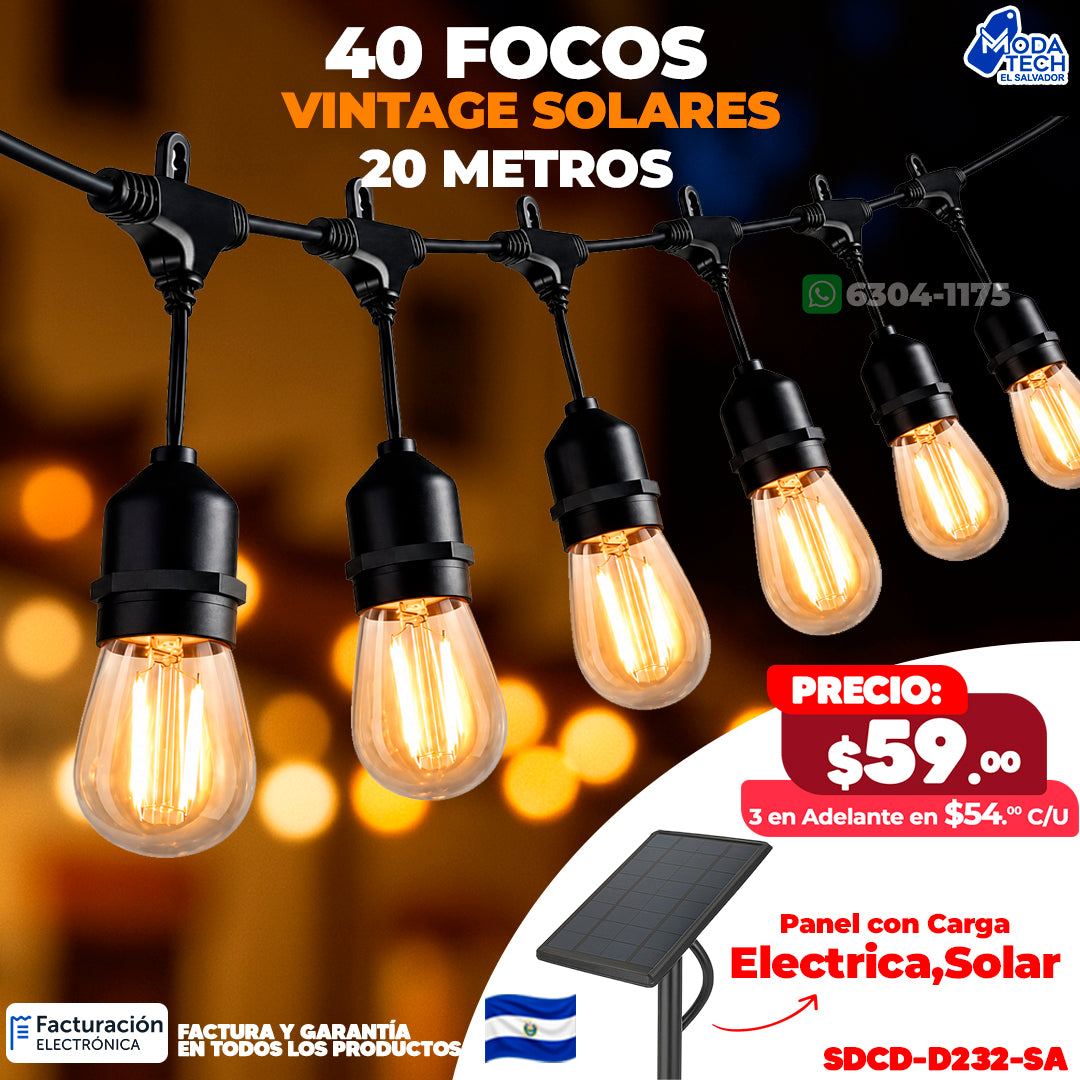 Focos Vintage Solares 40 Focos, 20 metros🌞🏠