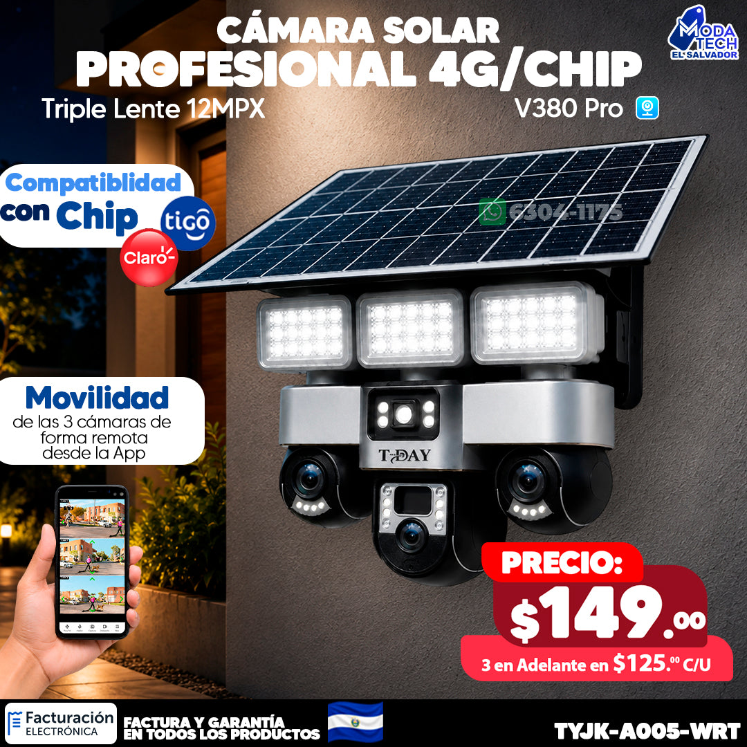Cámara Solar Triple Lente con chip 4G de 12 megapixeles 🌞🔋🌧️