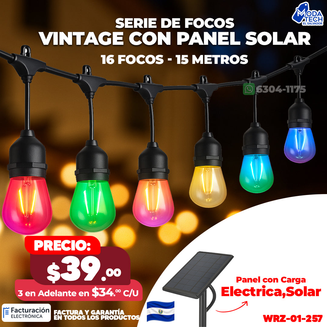 Focos Vintage de Colores de 15 Metros - 16 Focos 💡💡