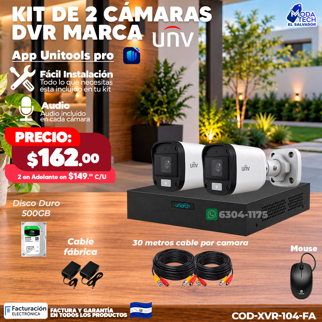 🎥📹 Kit XVR de 2 Cámaras UNV con Audio