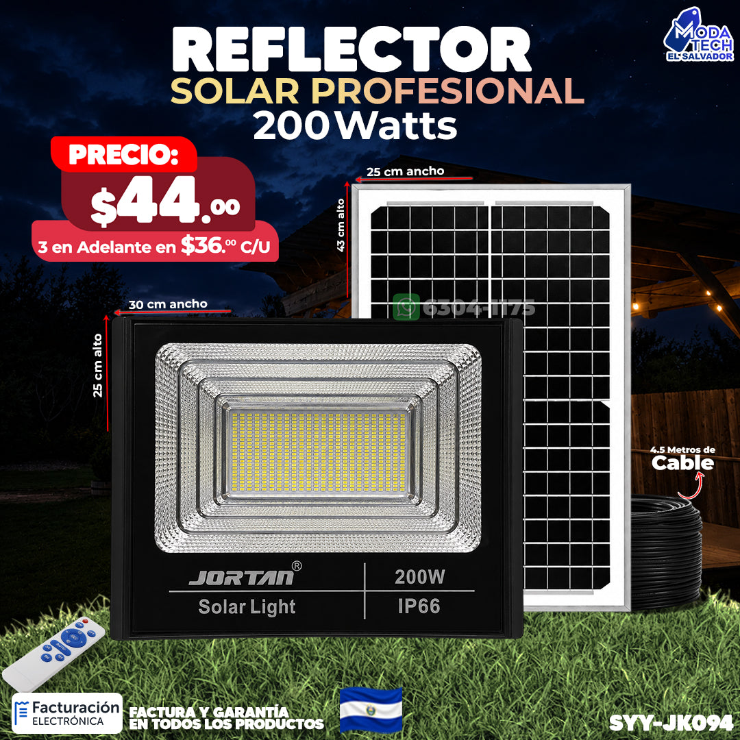 Reflector Solar de 200 Watts Jortan ⚡🌞