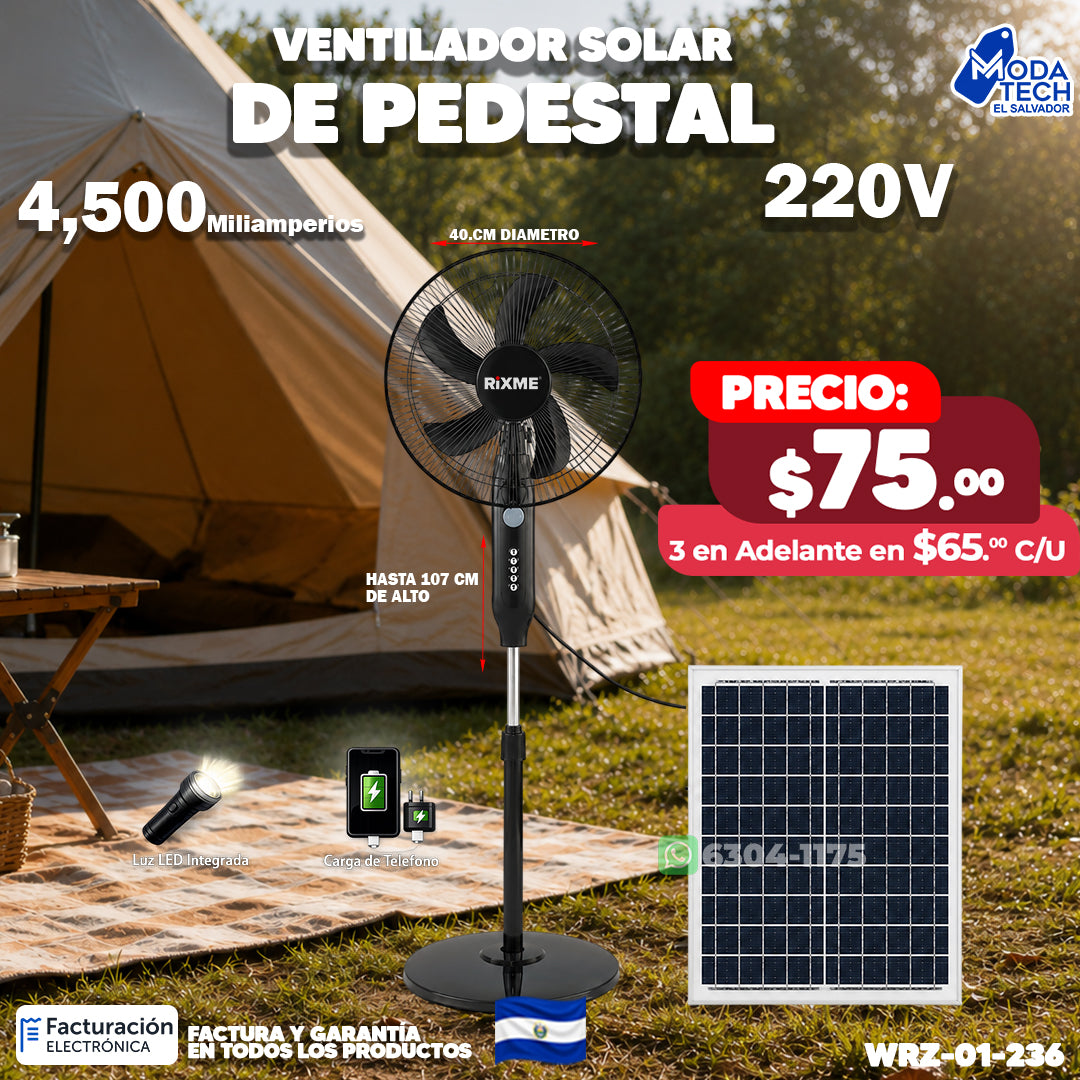 Ventilador Solar de Pedestal de 4,500 mAh 🌤️
