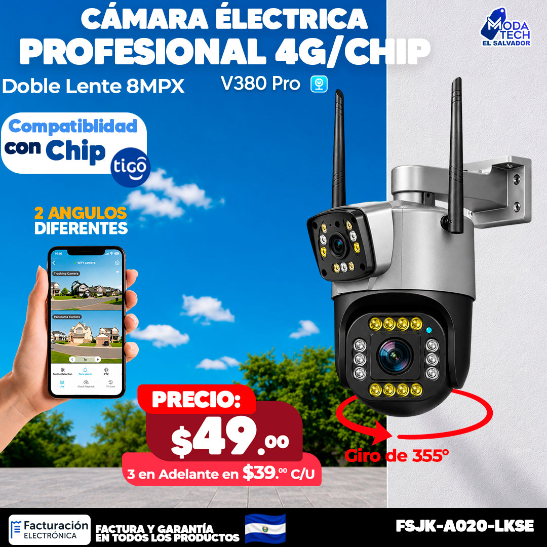 Cámara Electrica Doble Lente Chip 4G 🔥