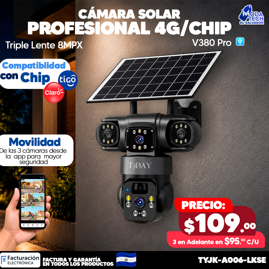 📹☀️ Cámara Solar Triple Visión 4G – 12MPX
