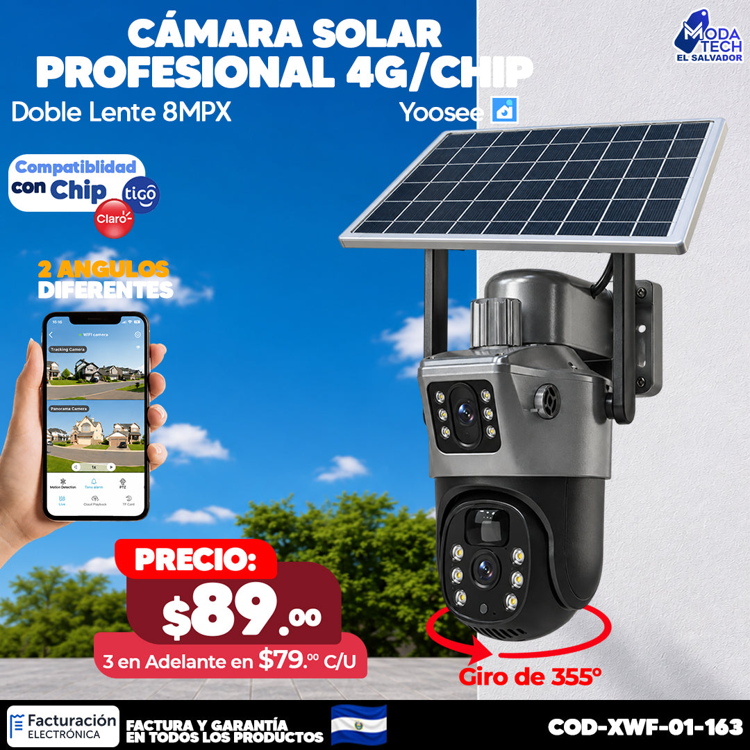 📹☀️ Cámara Solar Profesional 4G con Chip | Doble Lente 8MPX 🎥