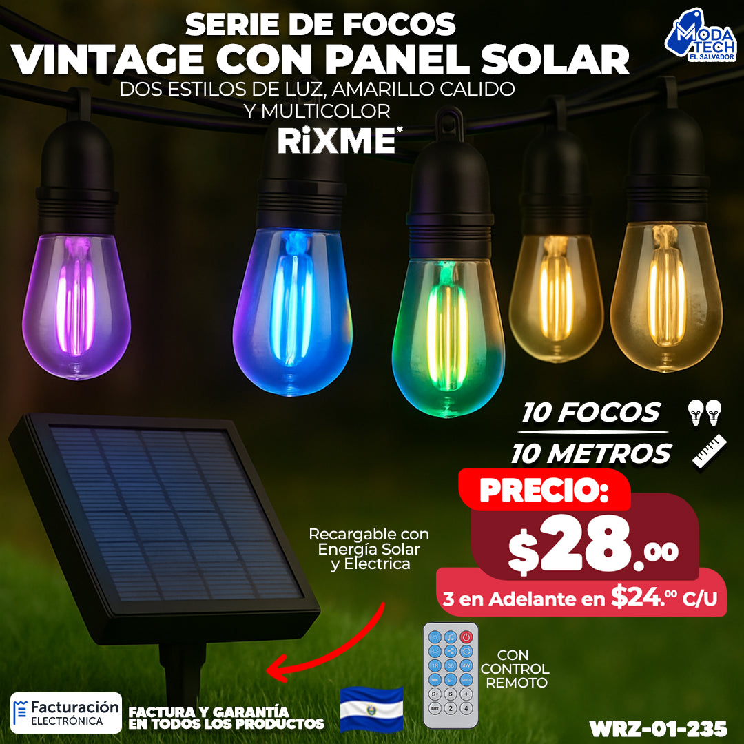 ☀️ Serie de Focos Vintage Solares de Colores ☀️
