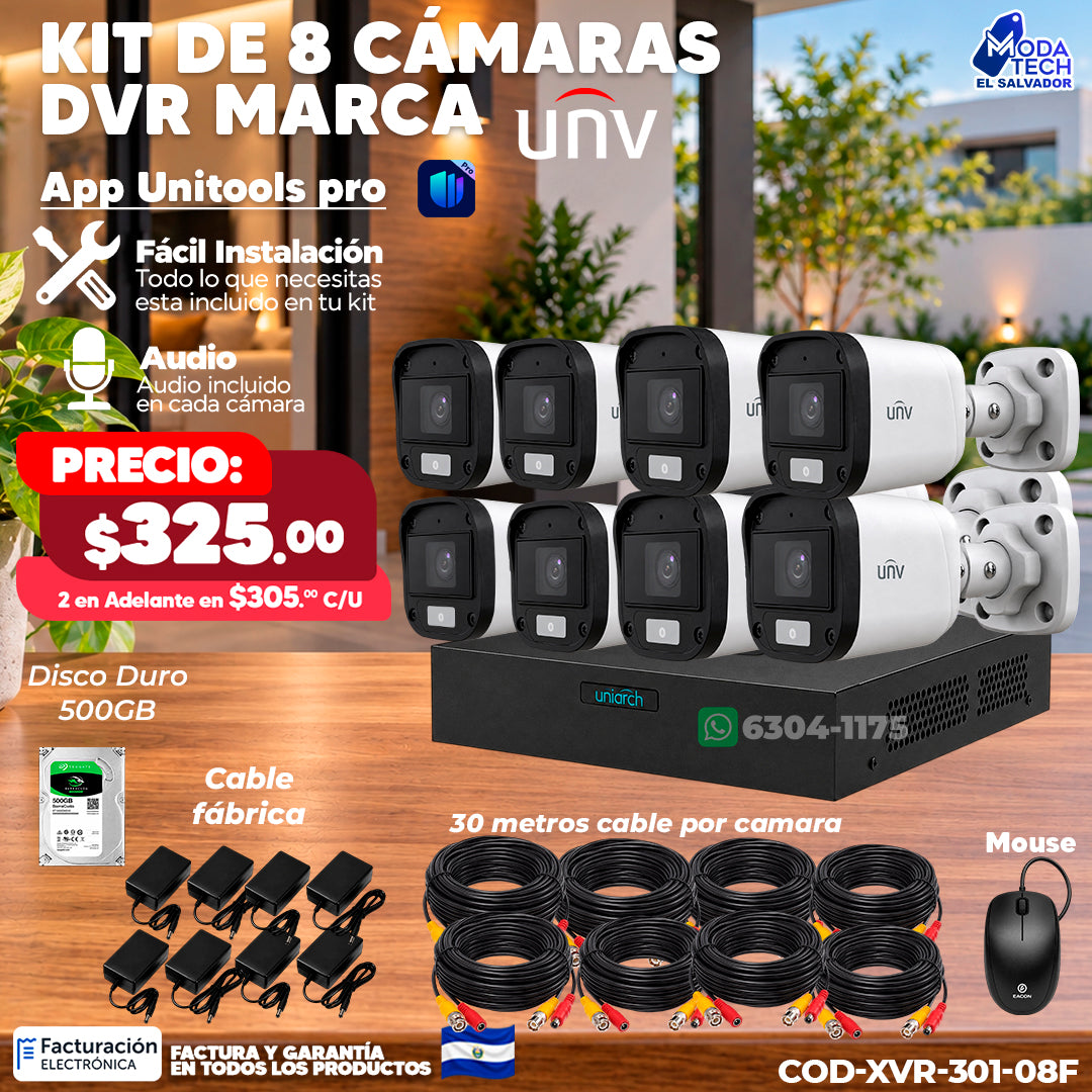 🎥📹 Kit XVR de 8 Cámaras UNV con Audio