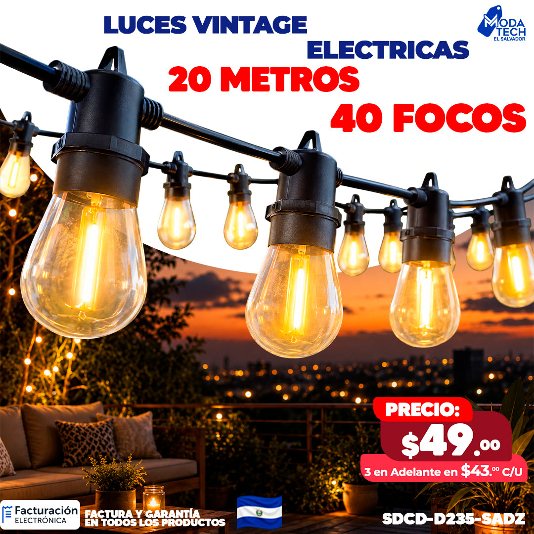 Focos Vintage Solares de 20 Metros 40 Focos Eléctricas 💡💡