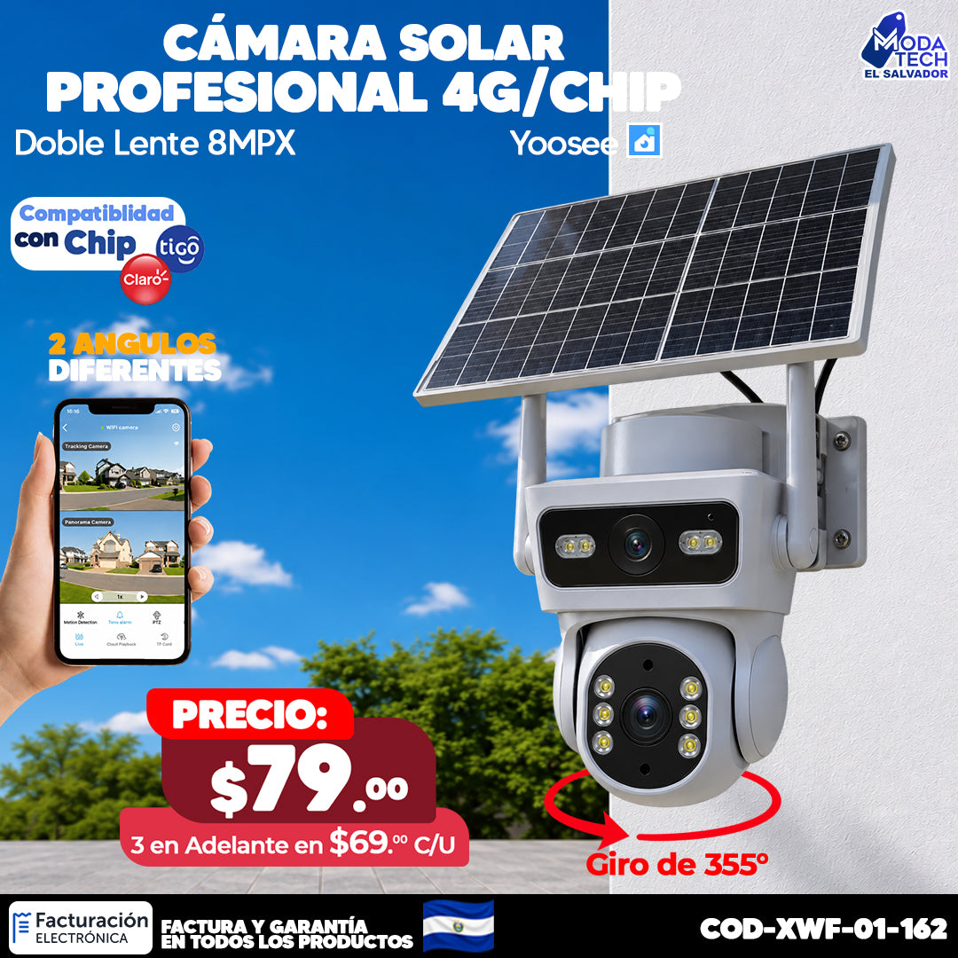 📹☀️ Cámara Solar Profesional 4G  | Doble Lente 8MPX 🎥