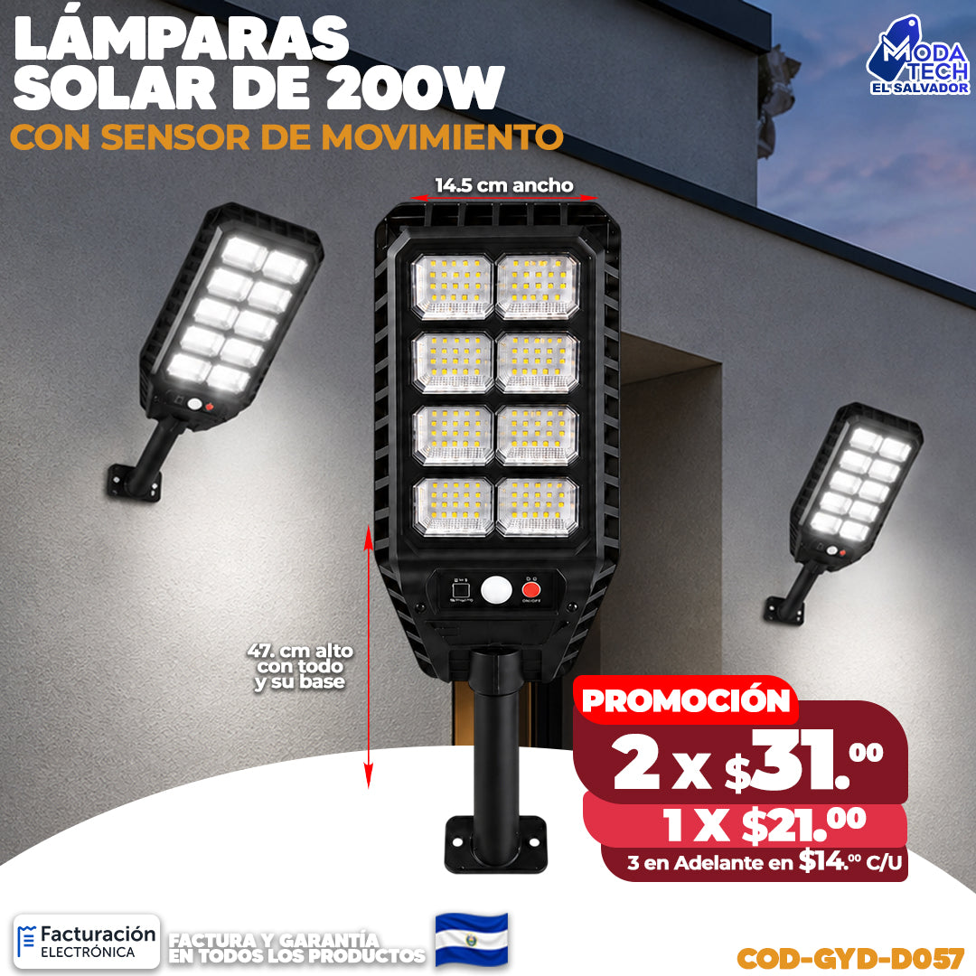 ☀️💡 Lámpara Solar LED 200W con Sensor de Movimiento 🚶