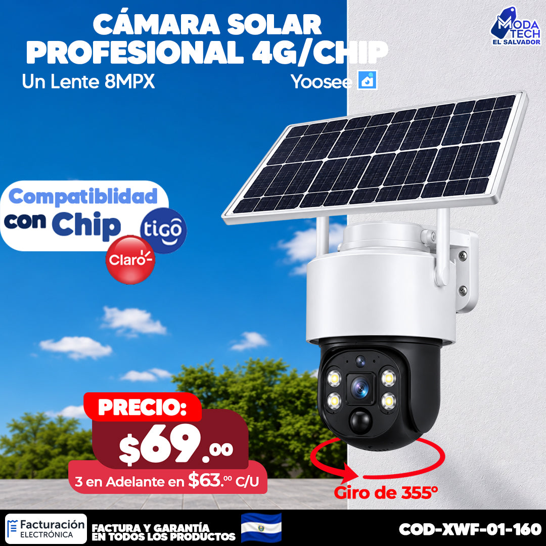 📹☀️ Cámara Solar Profesional 4G con Chip | 1 Lente 8MPX 🎥