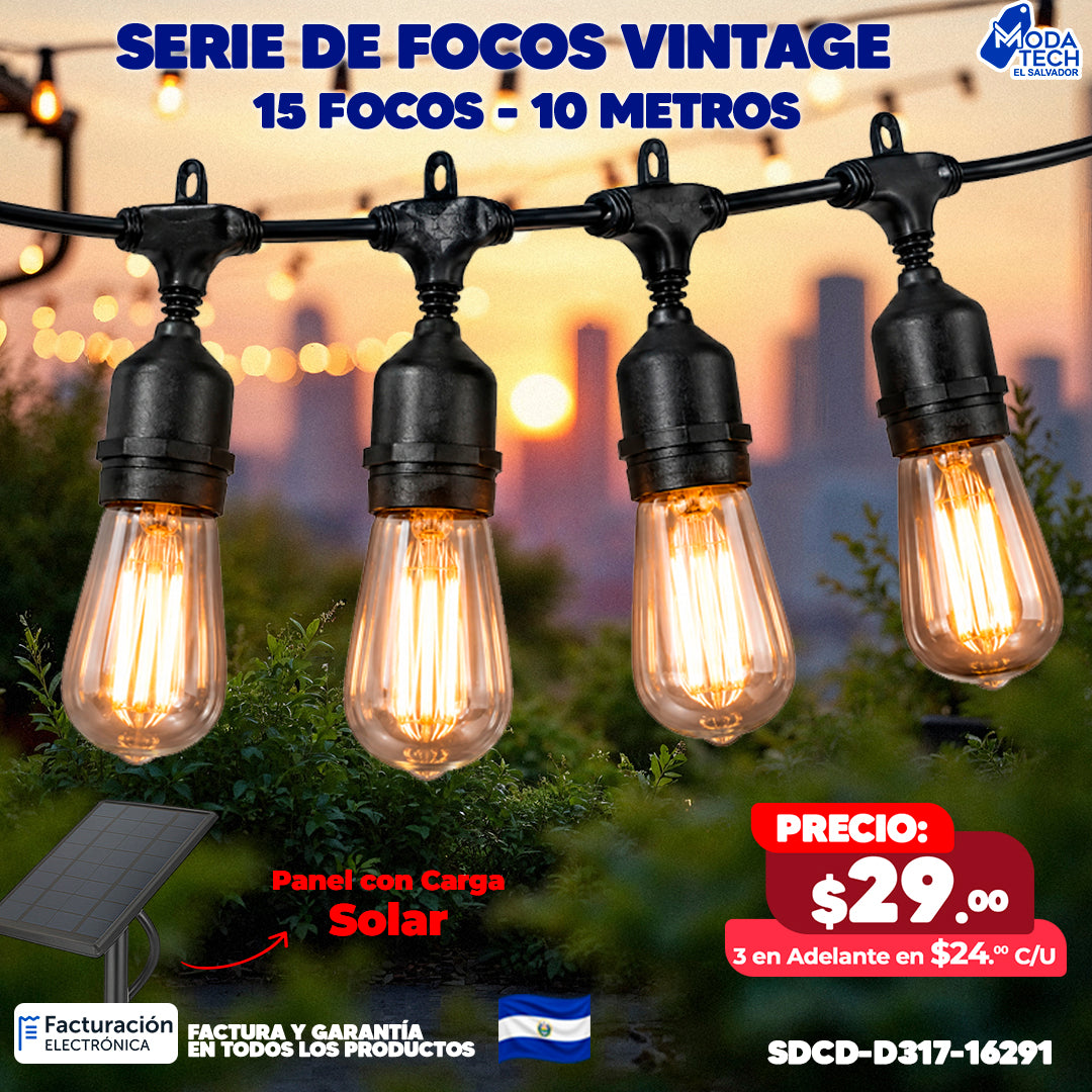 Serie de Focos Vintage de 10 metros y 15 Focos