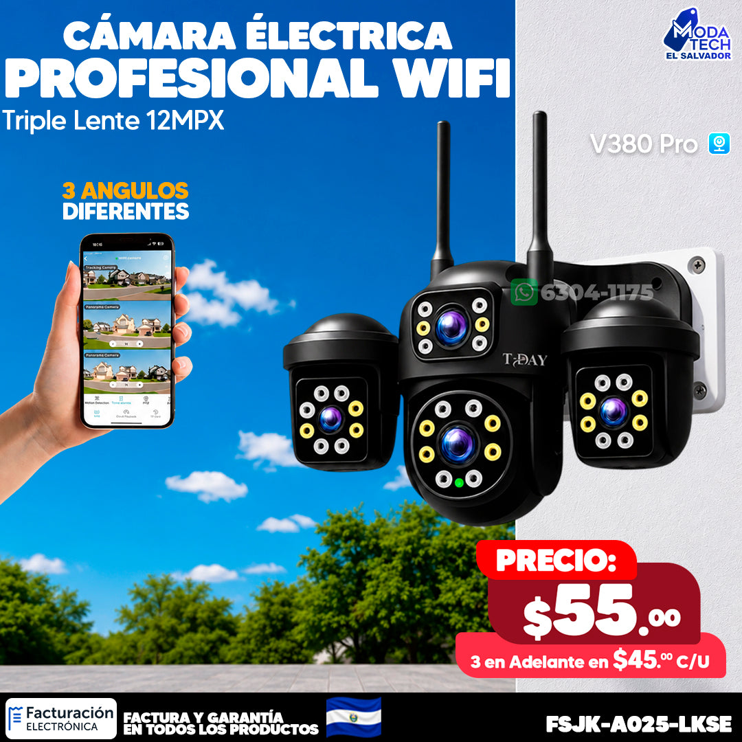 Cámara Eléctrica Wifi de 3 Lentes 💡