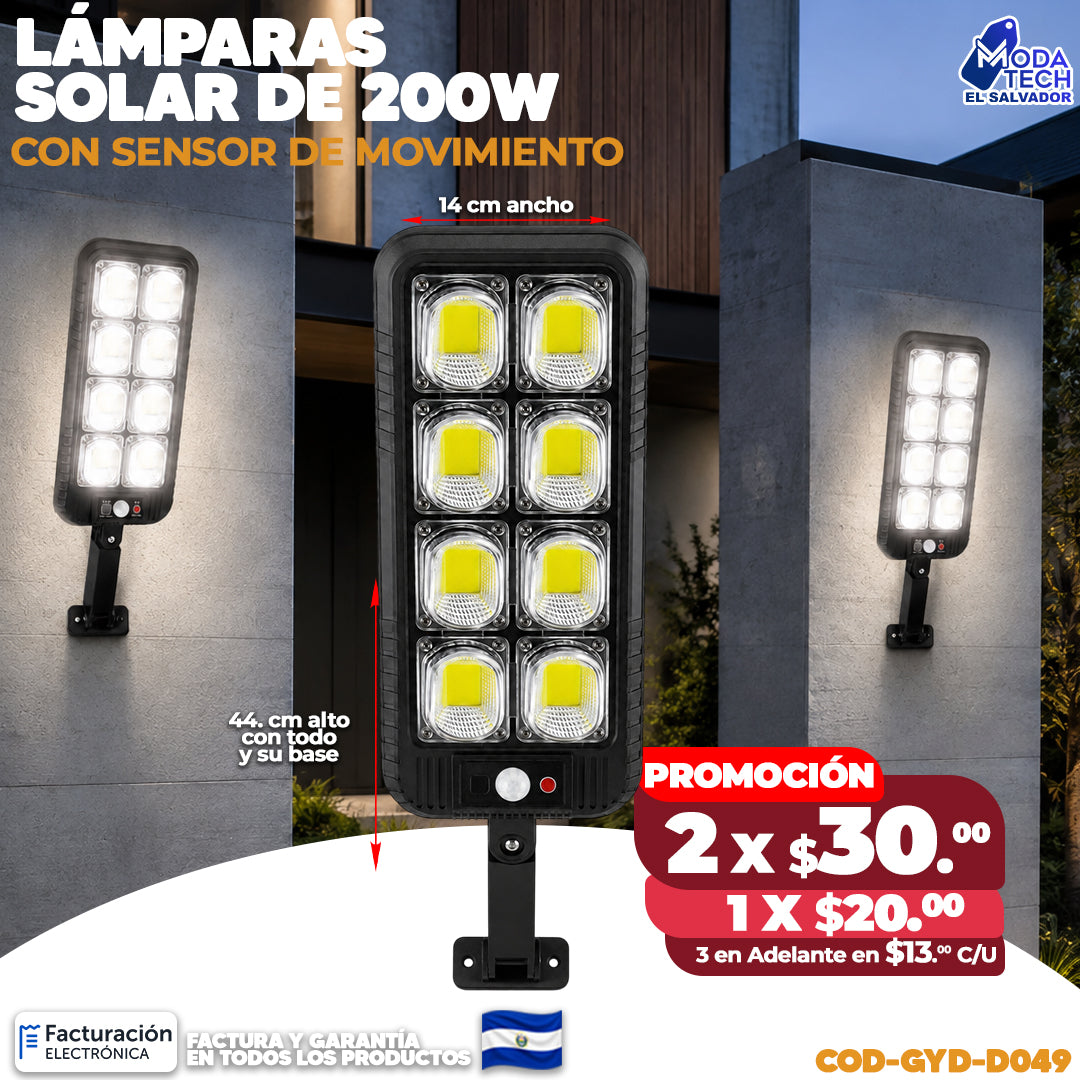 ☀️💡 Lámpara Solar LED 200W con Sensor de Movimiento 🚶 | Iluminación Exterior 🔆
