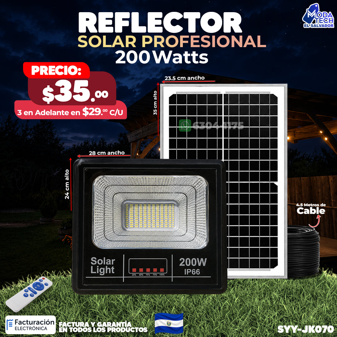 Reflector Solar Profesional de 200 Watts Jortan ⚡🌞