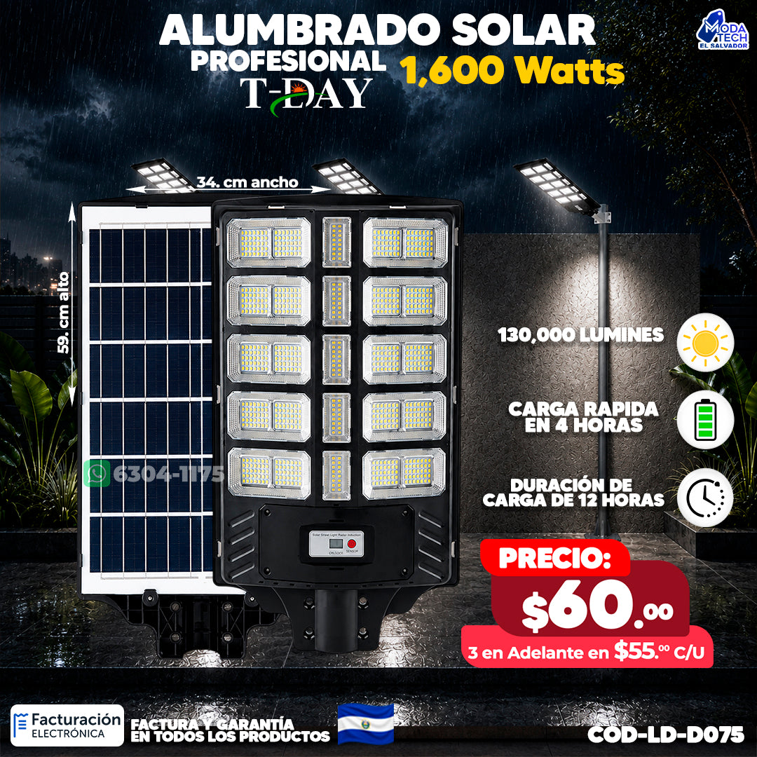 Alumbrado Solar Profesional T-DAY 1,600W 💡