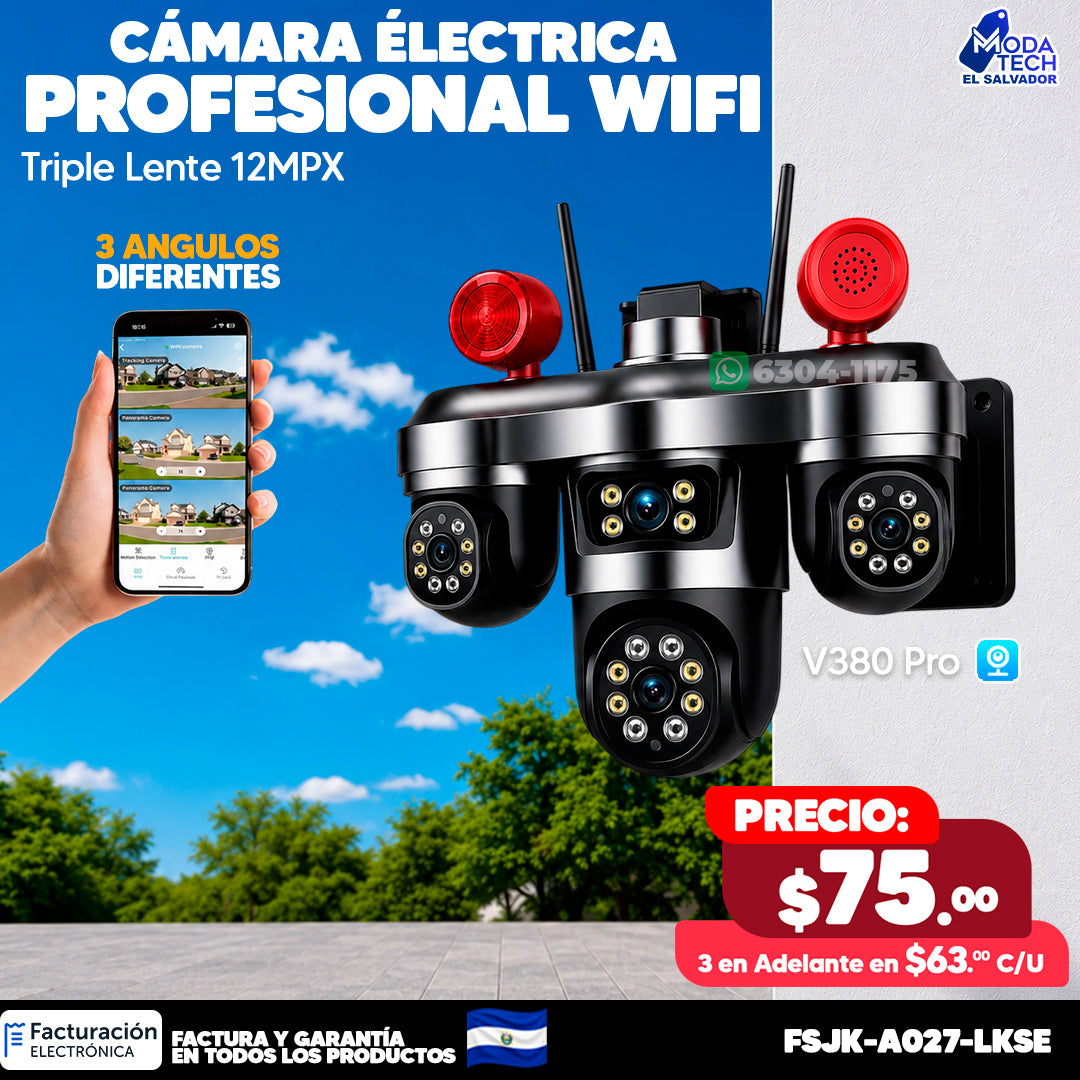 📹 Cámara Eléctrica Profesional Wifi Triple Lente 12MPX ✨