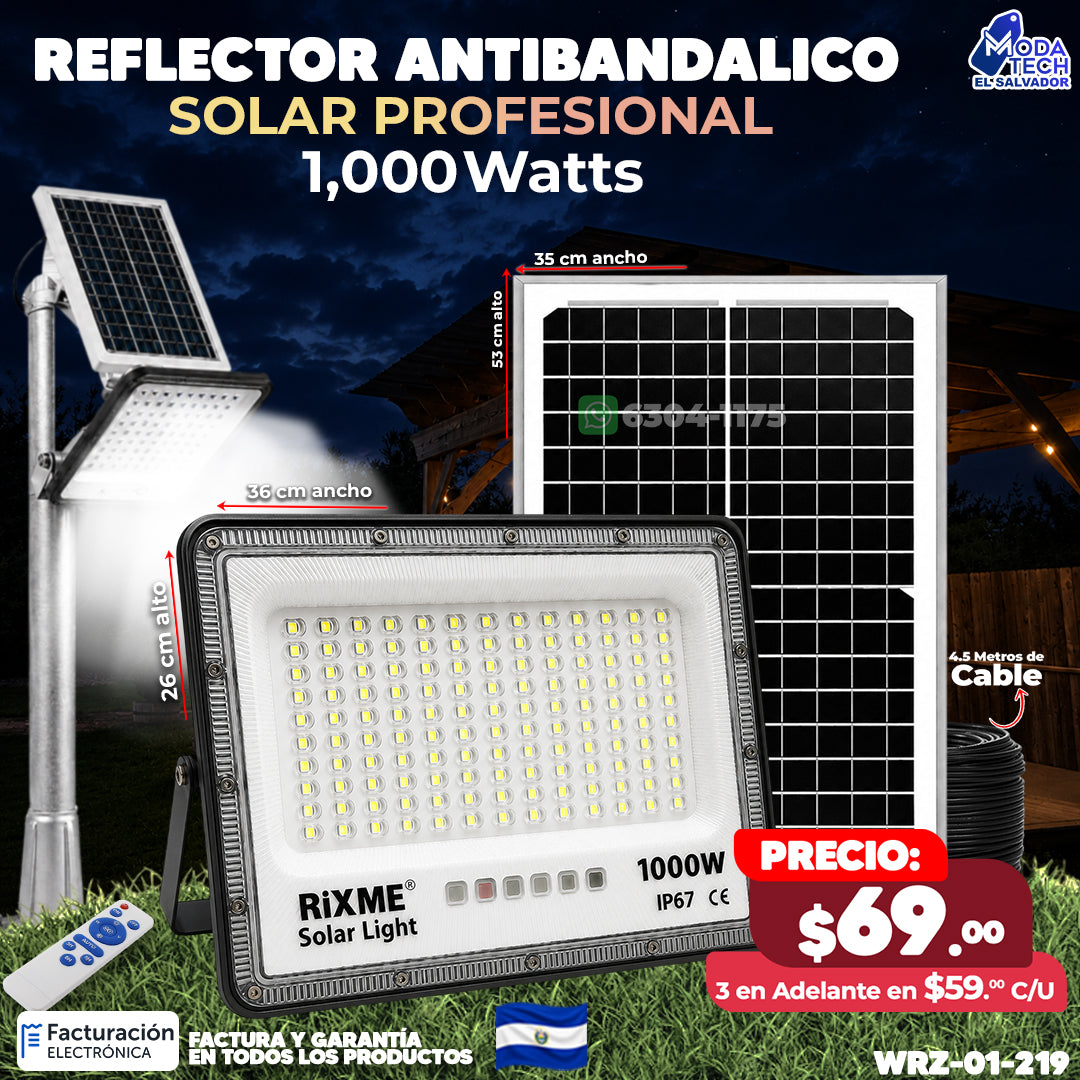 Reflector Industrial Solar Antibandálico de 1,000 Watts 🔆💪🌞