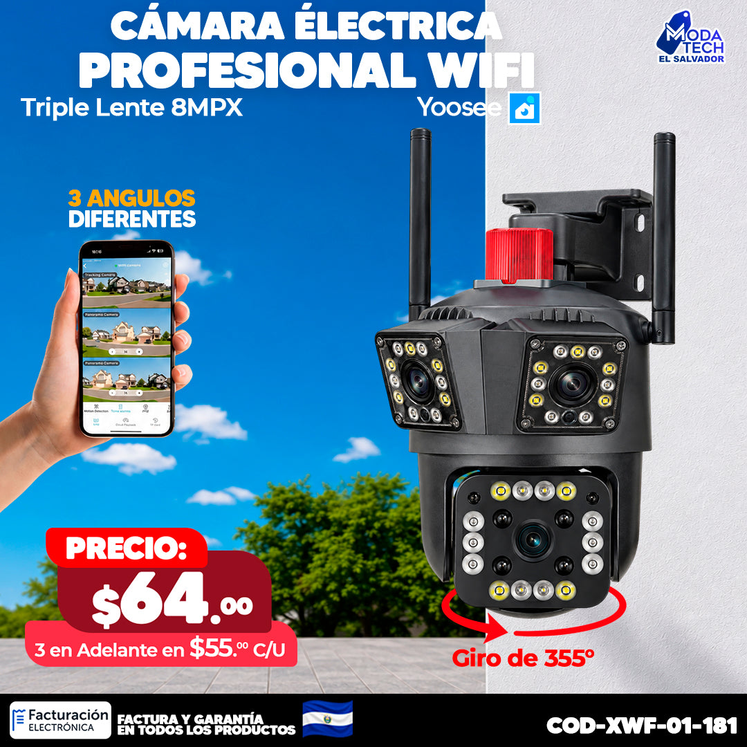 📹📶 Cámara Eléctrica Profesional WiFi | Triple Lente 8MPX 🎥