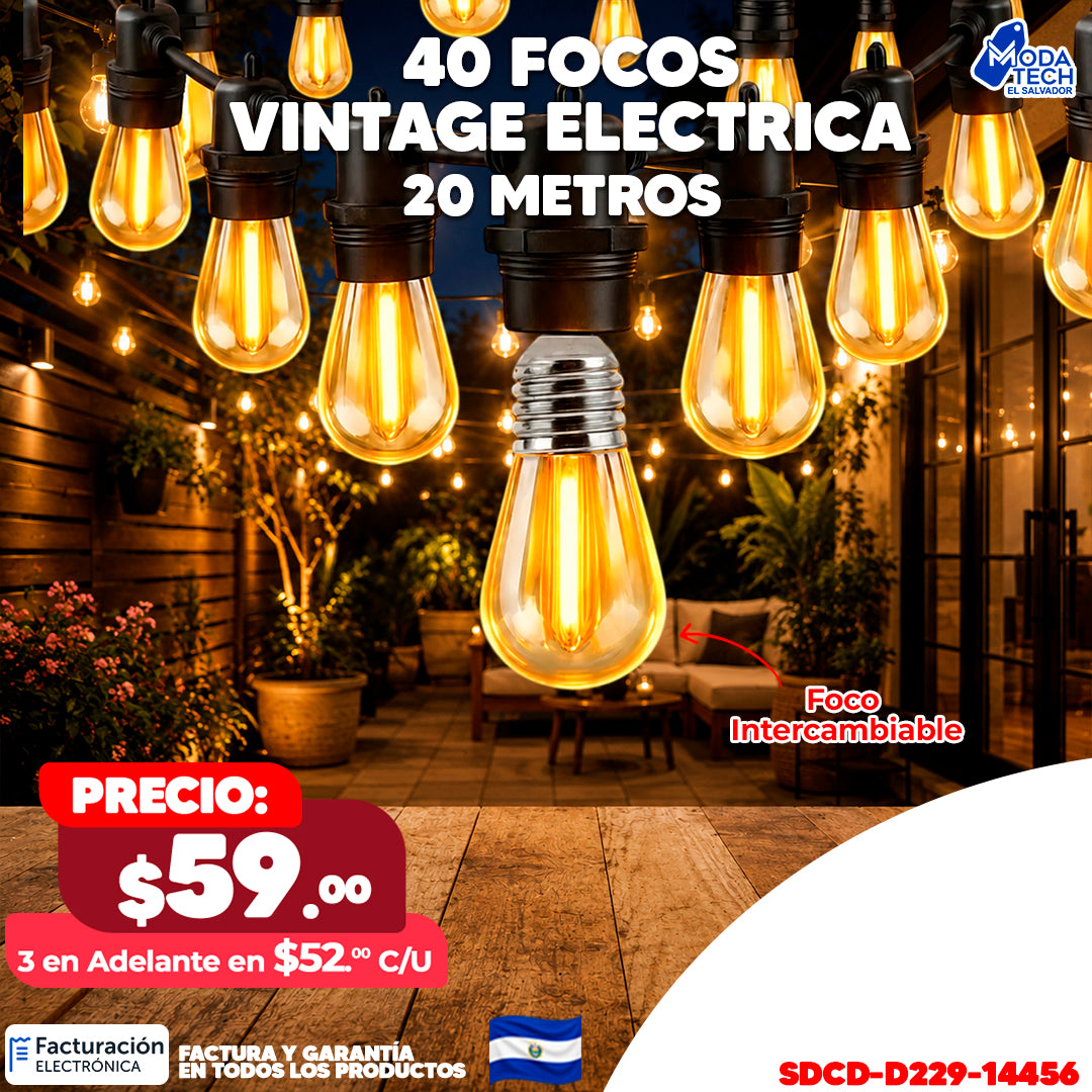 ✨ 40 Focos Vintage Eléctrica – 20 Metros 💡