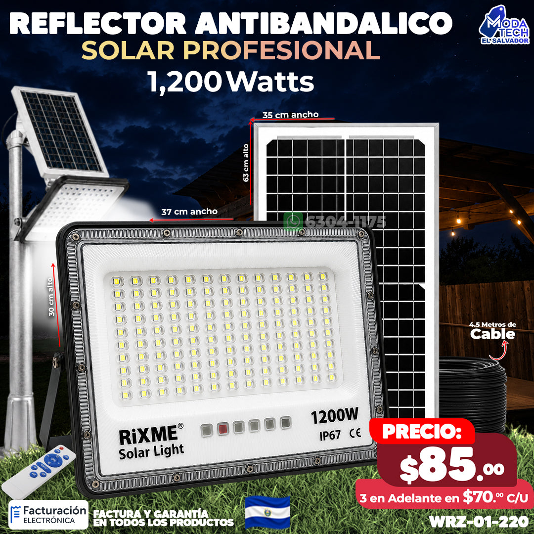 Reflector Industrial Solar Antibandálico de 1,200 Watts 🔆💪🌞