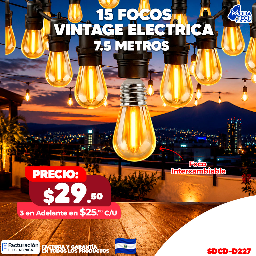 Focos Vintage Eléctricos 15 Focos – 7.5 Metros 💡✨