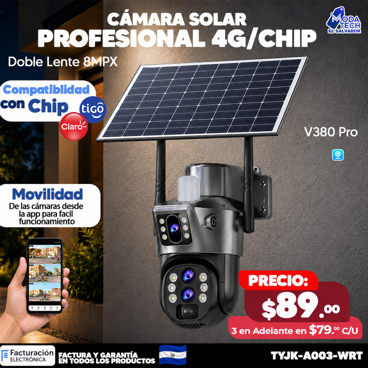 Cámara Solar Doble Lente 4G de 8 megapixeles 🌞🔋