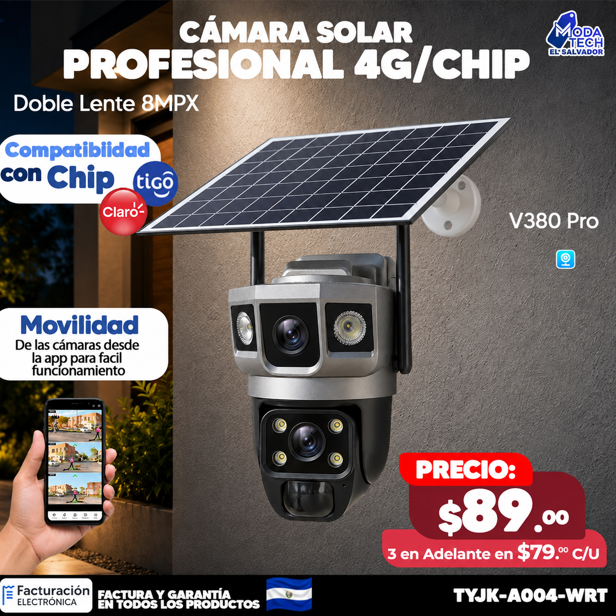 Cámara Solar Doble Lente con chip 4G de 8 megapixeles 🌞
