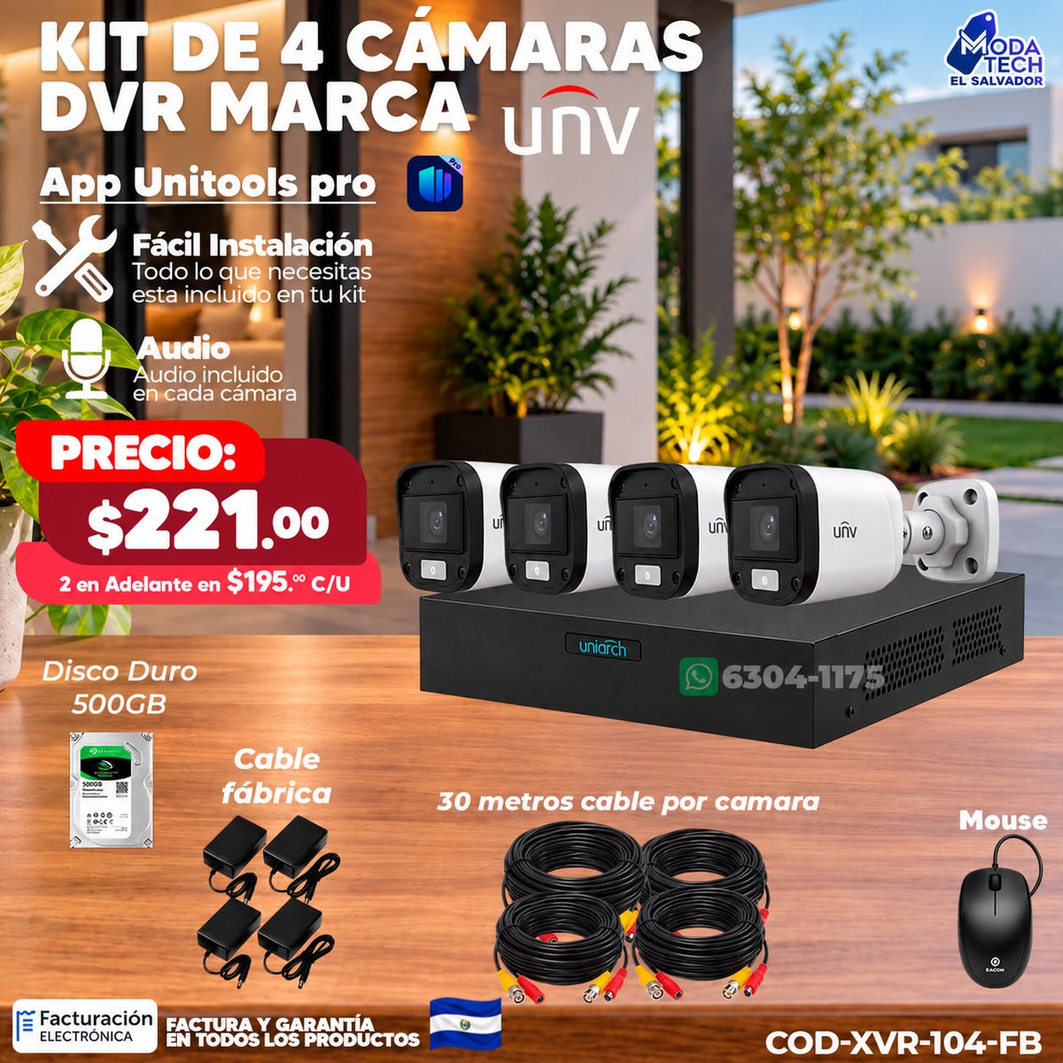 🎥📹 Kit XVR de 4 Cámaras UNV con Audio